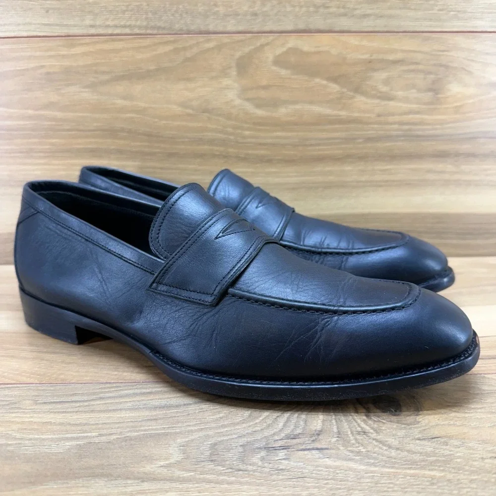 Ermenegildo ZEGNA Penny Loafers Mens 9 Black Leather Dress Formal Business